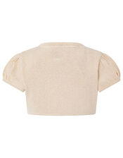 Metallic Capped Sleeve Cropped Cardigan, Gold (GOLD), large