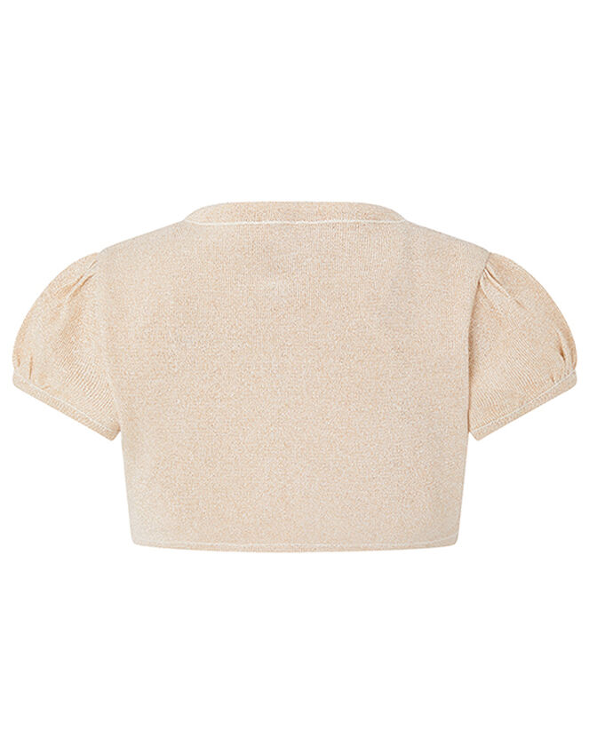 Metallic Capped Sleeve Cropped Cardigan, Gold (GOLD), large