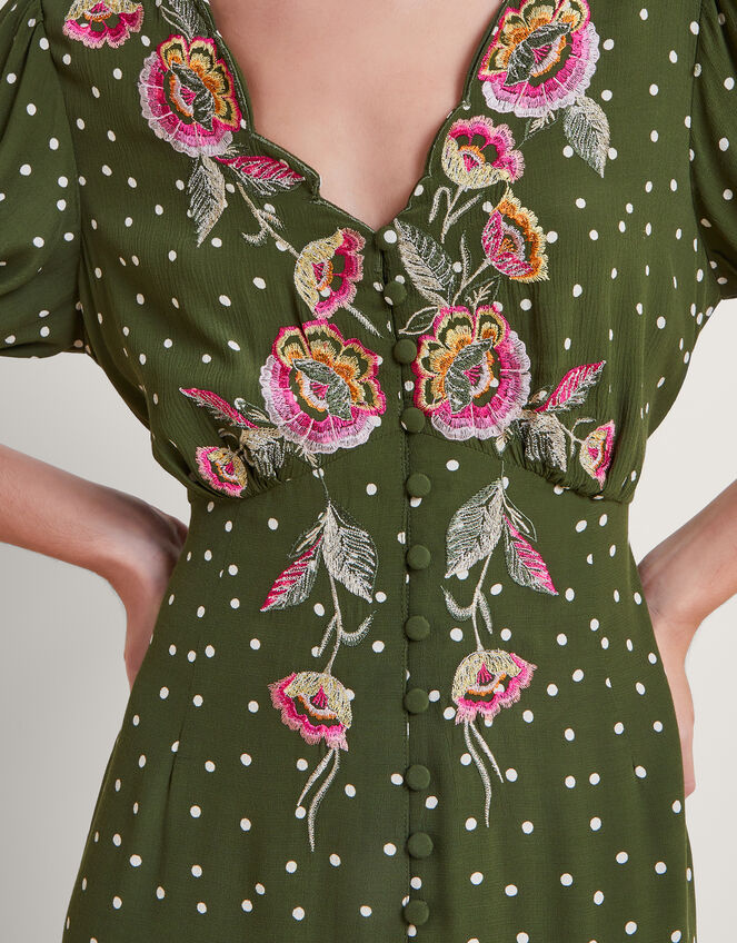 Myla Embroidered Tea Dress, Green (OLIVE), large