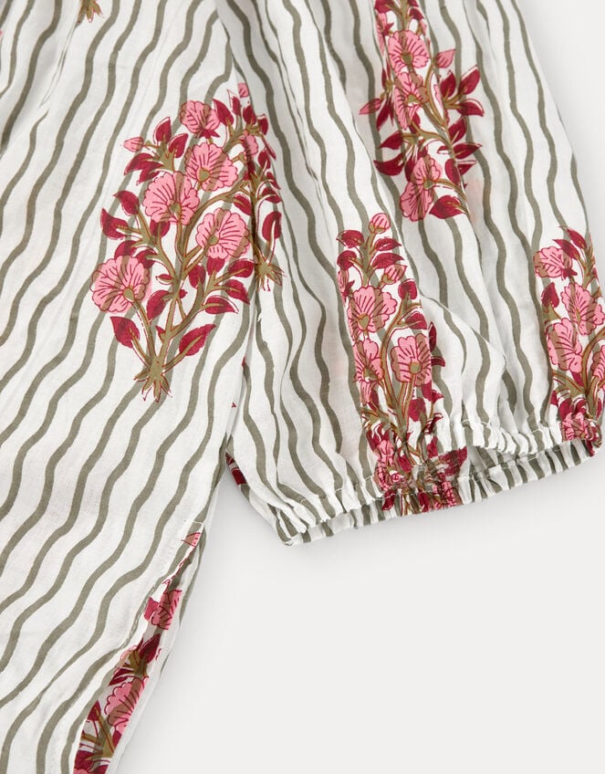 Par & Escala Justina Floral Stripe Maxi Dress, White (WHITE), large