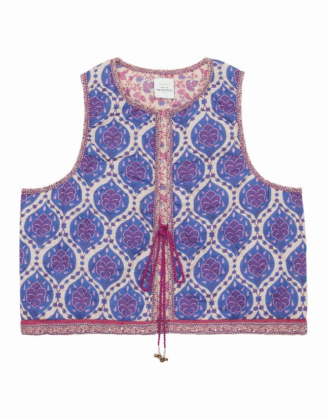Petite Mendigote Print Embellished Vest, Blue (INDIGO), large