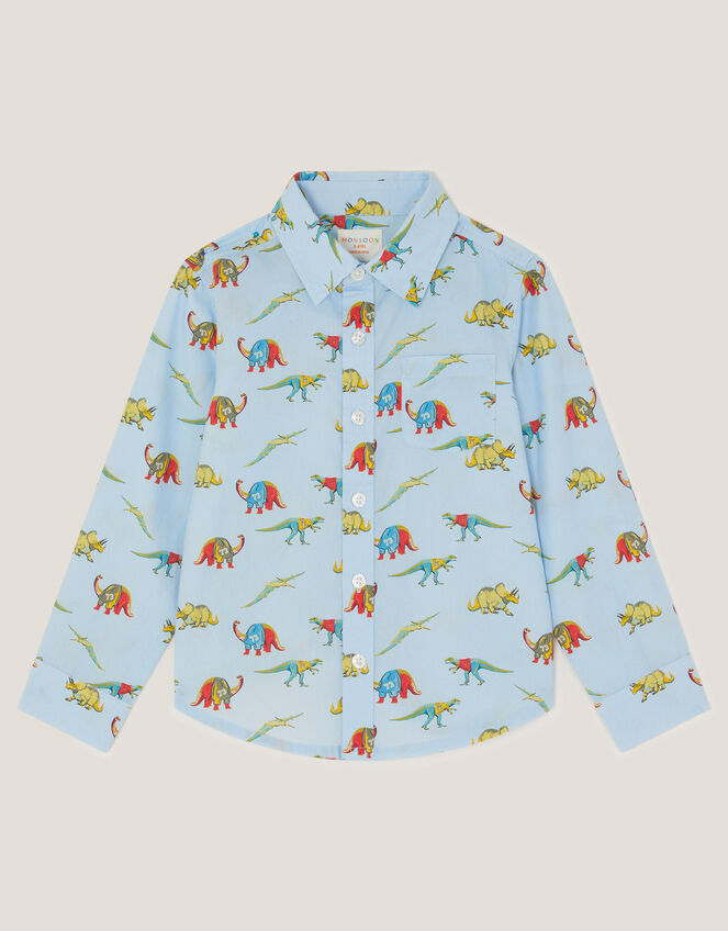 Varsity Dinosaur Print Shirt, Blue (BLUE), large