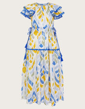 Myla Geometric Print Ruffle Dress, Blue (BLUE), large