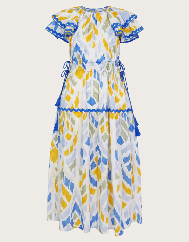 Myla Geometric Print Ruffle Dress, Blue (BLUE), large