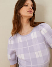 Check Short Sleeve Jumper, Purple (LILAC), large