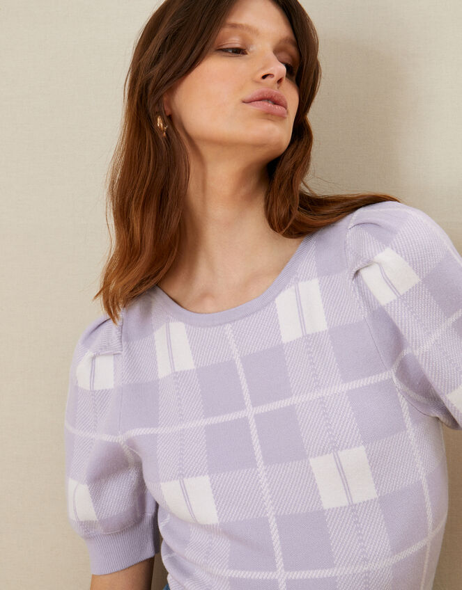 Check Short Sleeve Jumper, Purple (LILAC), large