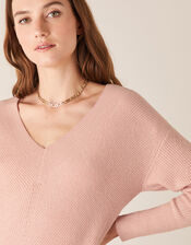 Georgina V-Neck Rib Knit Jumper, Pink (PINK), large