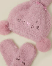 Baby Bunny Beanie Hat & Mittens Set, Pink (PINK), large