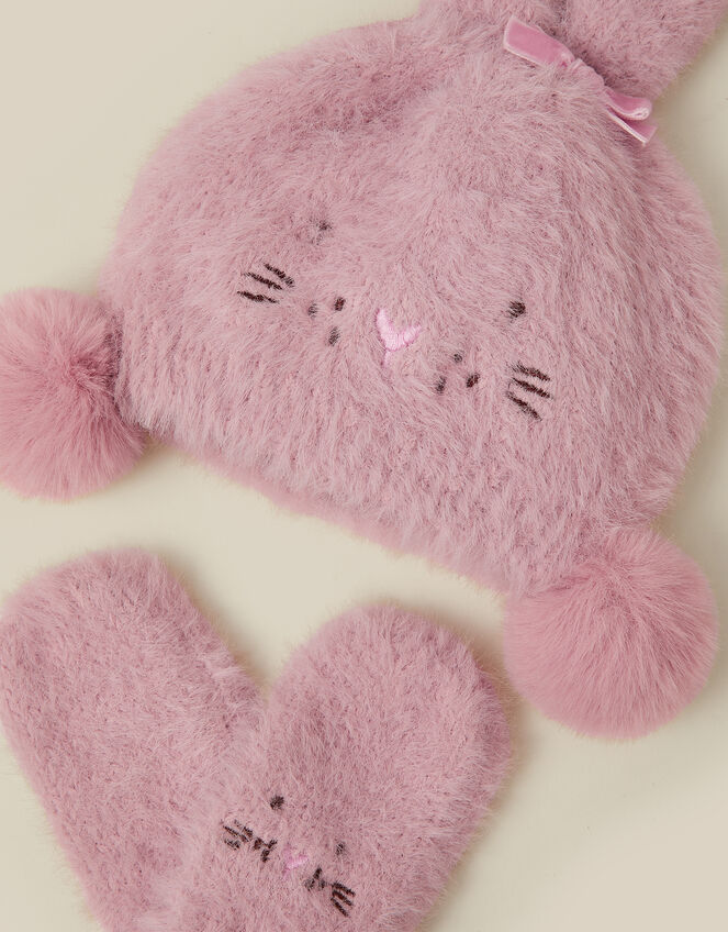 Baby Bunny Beanie Hat & Mittens Set, Pink (PINK), large