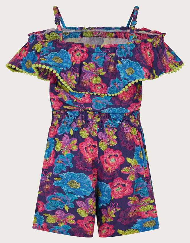 Sketchy Floral Playsuit, Blue (NAVY), large