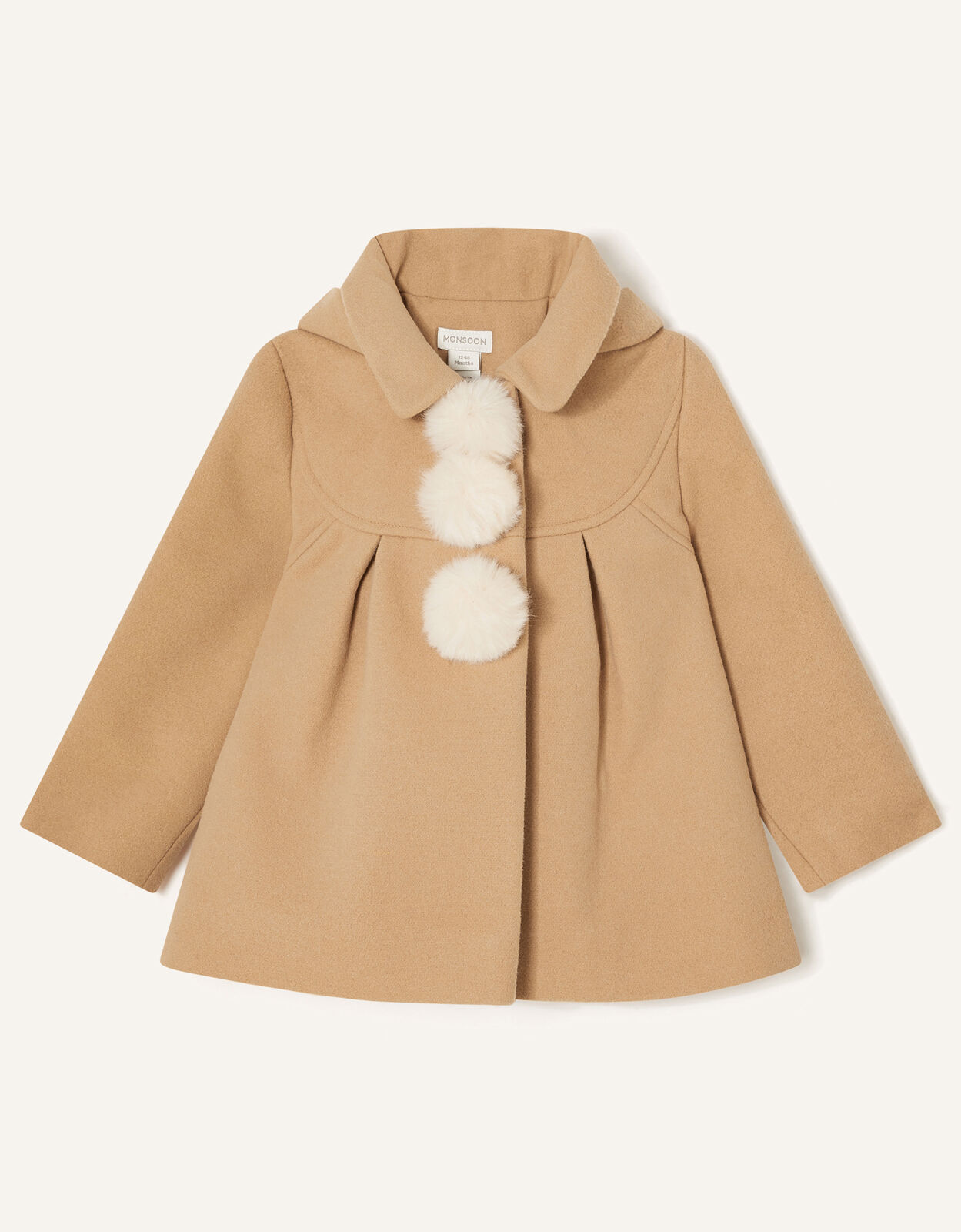 Baby Pom Pom Hooded Coat Camel