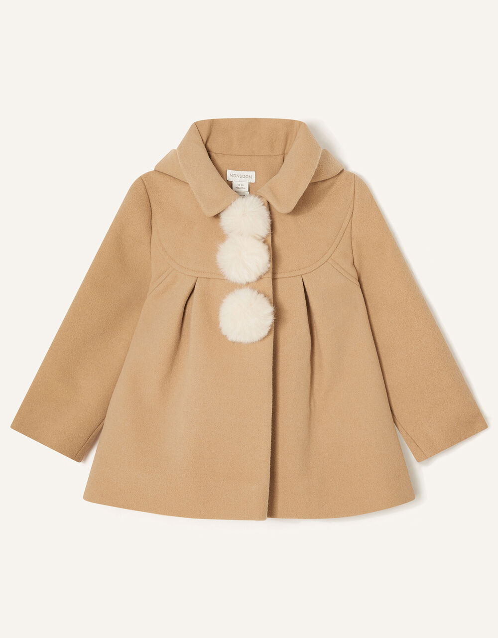 Baby PomPom Hooded Coat Camel Coats & Jackets Monsoon Global.
