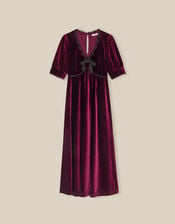Vera V-Neck Velvet Midi Dress, Red (BURGUNDY), large