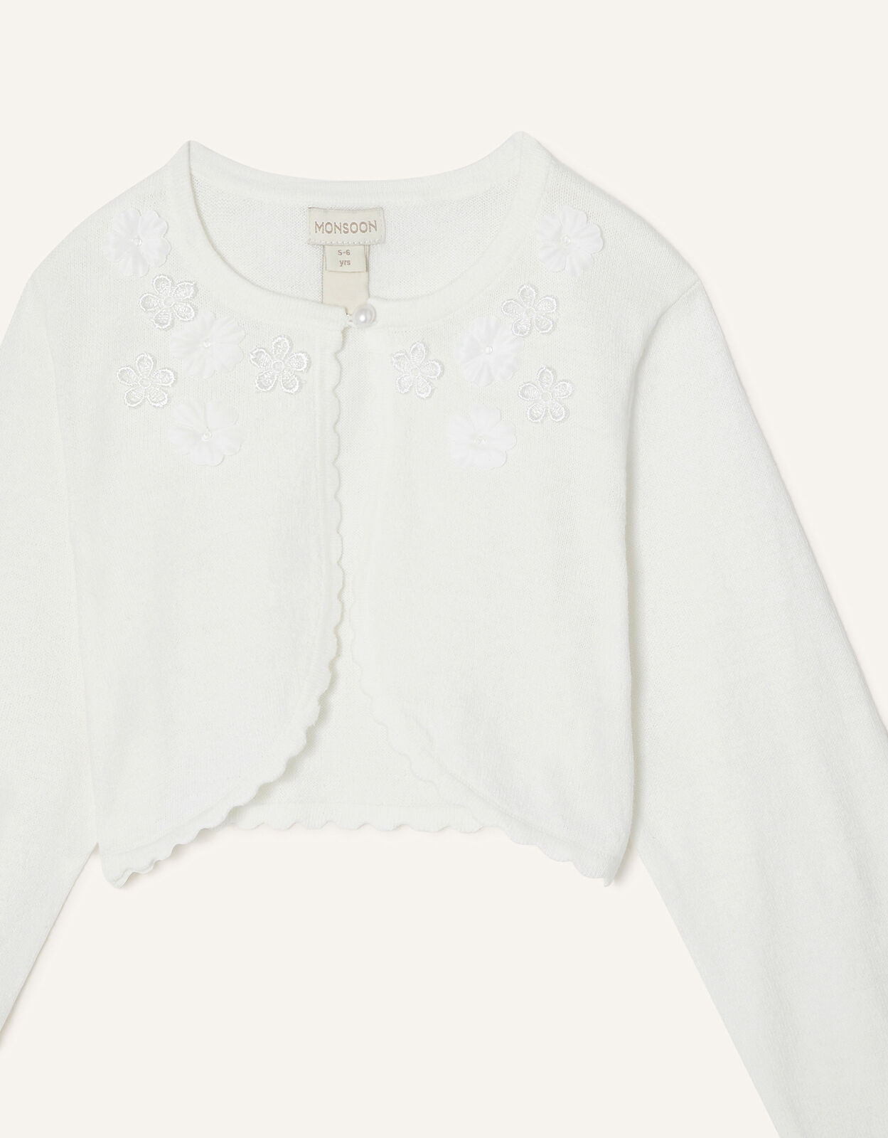 3D Flower Cropped Cardigan Ivory Girls Cardigans Monsoon Global