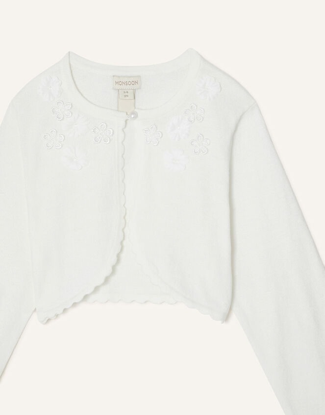 3D Flower Cropped Cardigan, Ivory (IVORY), large
