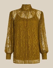 Zadie High Tie Neck Lace Blouse, Green (CHARTREUSE), large