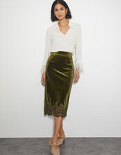 Andi Velvet Lace Pencil Skirt, Green (OLIVE), large