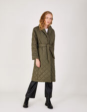 Penelope Belted Quilted Coat with Recycled Polyester, Brown (BROWN), large