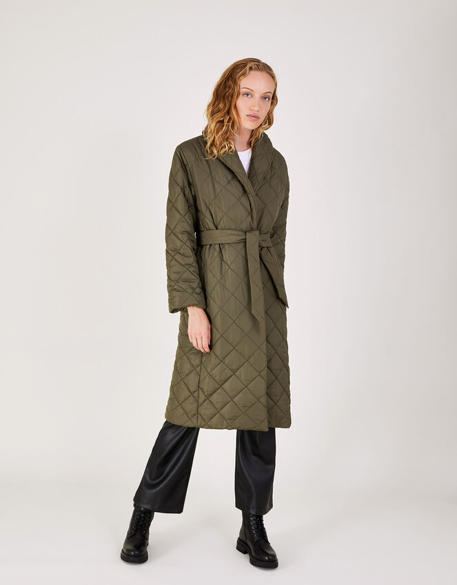 Penelope Belted Quilted Coat with Recycled Polyester, Brown (BROWN), large