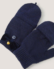 Velvet Bow Fingerless Gloves, Blue (NAVY), large