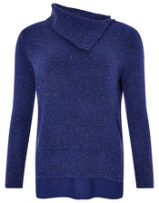 Perrie Nep Woven Hem Jumper, Blue (NAVY), large