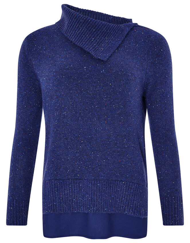 Perrie Nep Woven Hem Jumper, Blue (NAVY), large