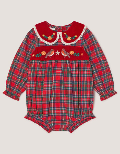 Baby Tartan Christmas Romper, Red (RED), large