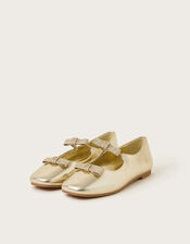 Double Bow Ballerina Flats, Gold (GOLD), large
