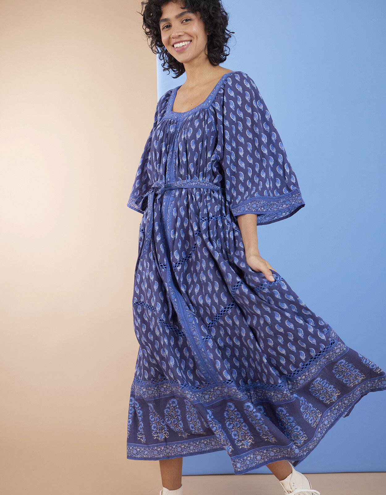 East Harriet Print Tie Waist Dress Blue