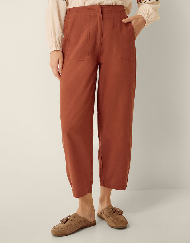 Joanie Linen Blend Barrel Trousers, Orange (RUST), large