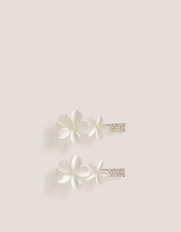 2-Pack Metal Flower Hair Clips, White (WHITE), large