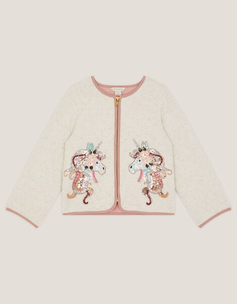Unicorn Embellished Quilted Jacket, Ivory (IVORY), large
