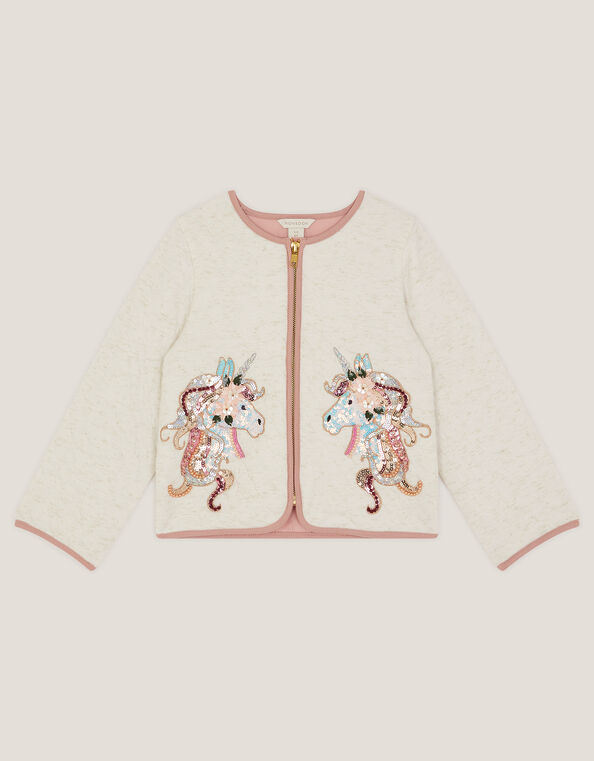 Unicorn Embellished Quilted Jacket, Ivory (IVORY), large