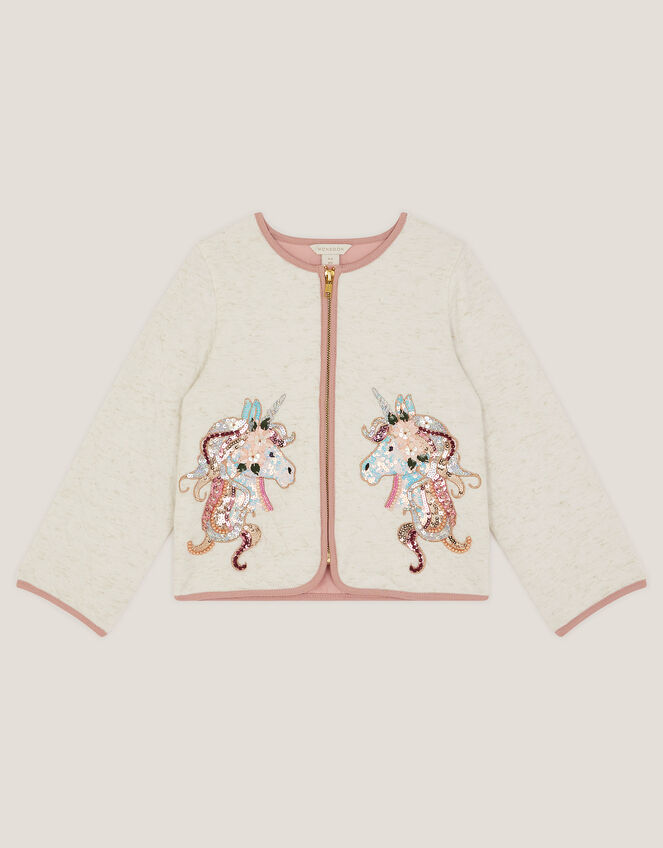 Unicorn Embellished Quilted Jacket, Ivory (IVORY), large