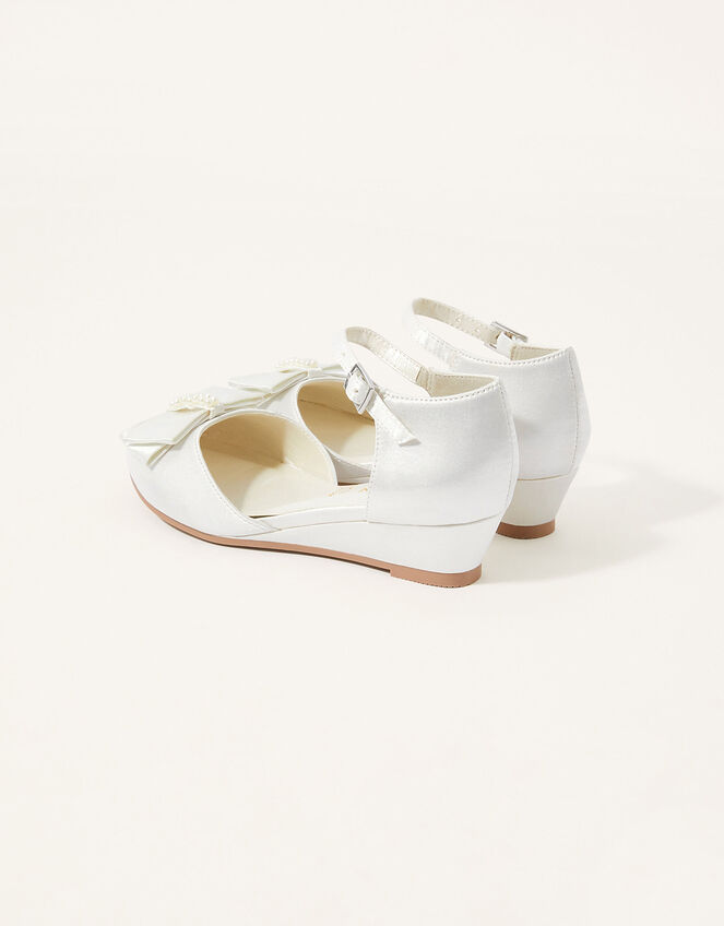 Satin Pearl Bow Wedges, Ivory (IVORY), large