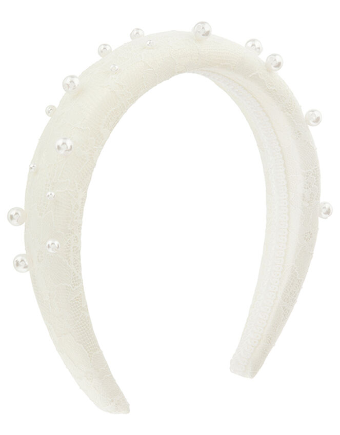 Lace and Pearl Padded Headband, , large