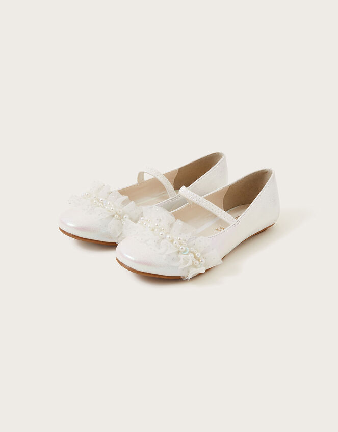 Land of Wonder Cluster Beaded Ballerina Flats, Ivory (IVORY), large