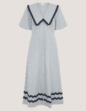 Riley Puff Sleeve Check Print Midi Dress, Blue (BLUE), large