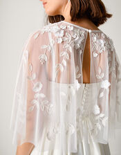 Celeste Satin Wedding Dress with Floral Embellished Cape, Ivory (IVORY), large