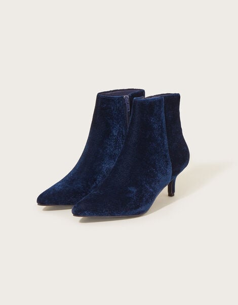 Velvet Kitten Heel Boots, Blue (NAVY), large