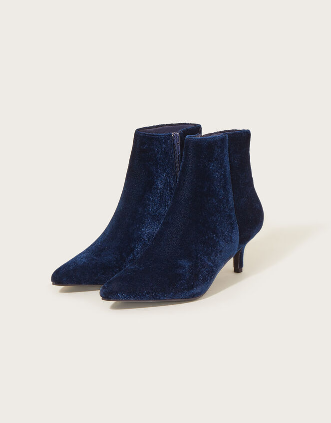 Velvet Kitten Heel Boots, Blue (NAVY), large