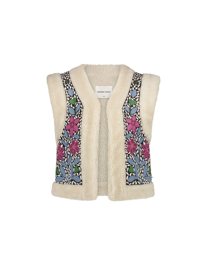 Fabienne Chapot Embroidered Borg Gilet, Multi (MULTI), large