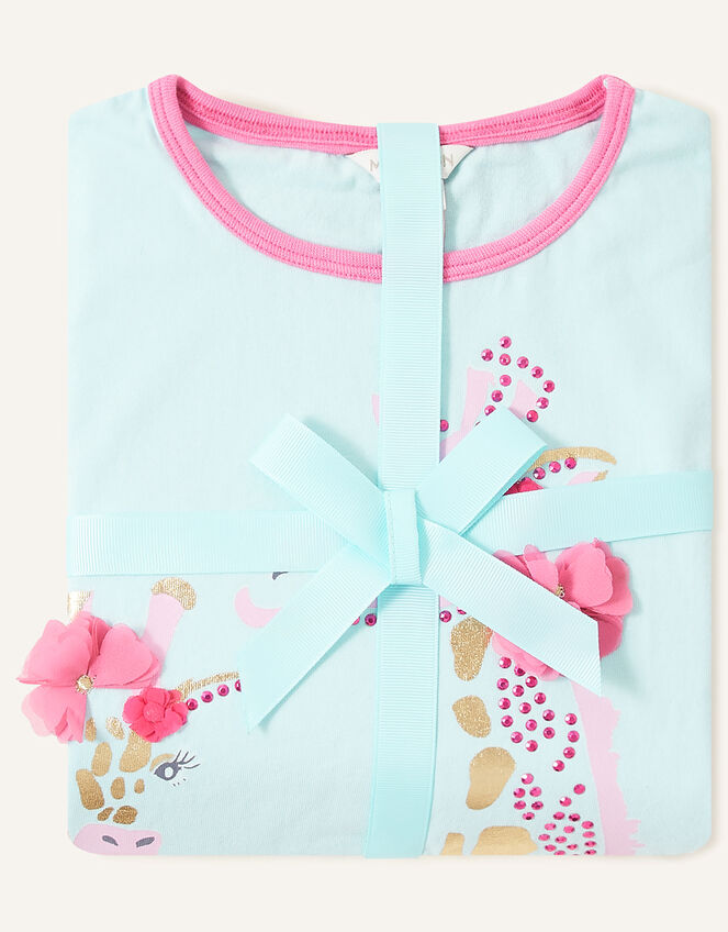Gwyneth Giraffe Pyjama Set, Blue (AQUA), large