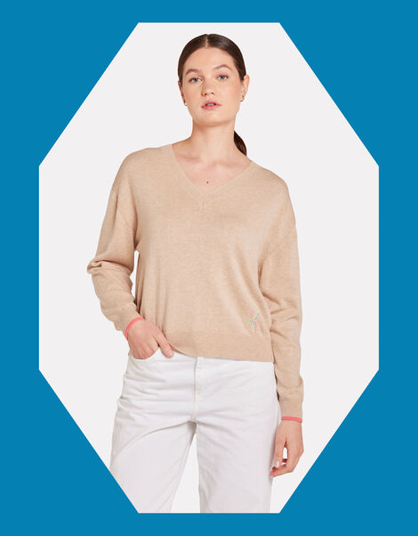 Wispr Sydney Sunset V-Neck Jumper, Camel (BEIGE), large