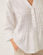 Elsie Linen Pleated Blouse, White (WHITE), large