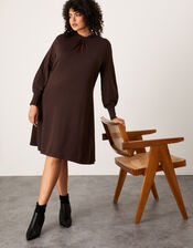 Twist Detail Dress with LENZING™ ECOVERO™, Brown (CHOCOLATE), large