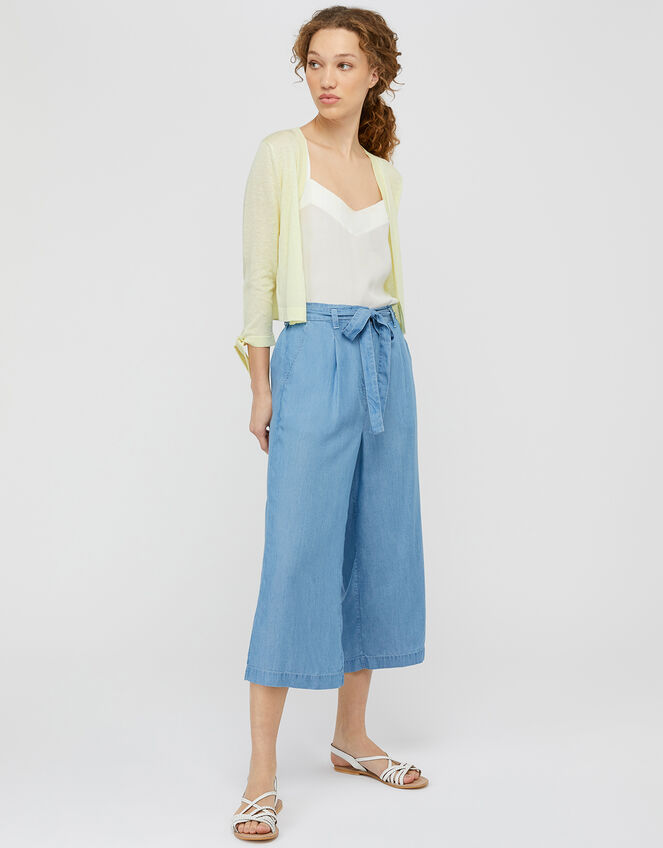 Tabby Tie Cuff Lightweight Shrug in Linen Blend, Yellow (YELLOW), large