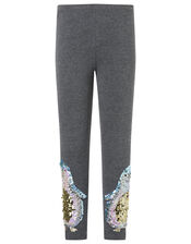 XMAS Sequin Penguin Leggings with Organic Cotton, Grey (CHARCOAL), large