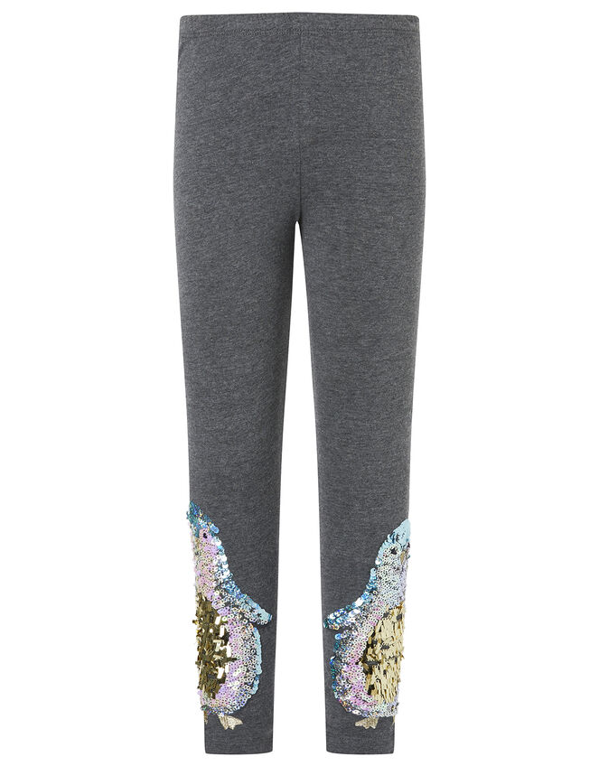 XMAS Sequin Penguin Leggings with Organic Cotton, Grey (CHARCOAL), large