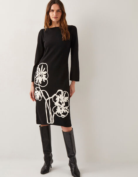 Cee Cornelli Embroidered Knit Dress, Black (BLACK), large